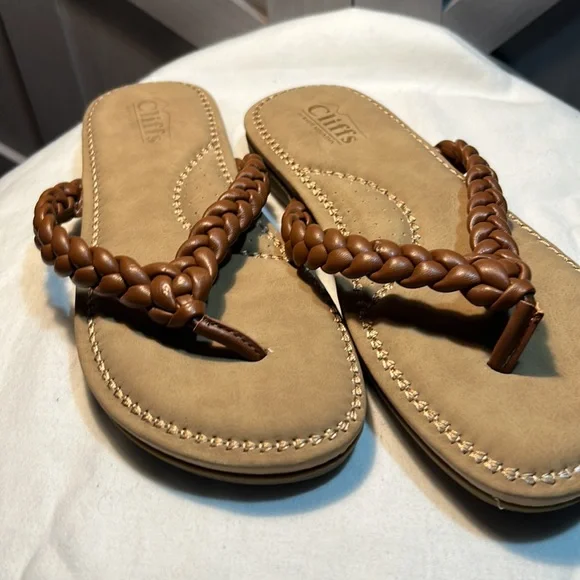 Cliffs by White Mountain Freedom Braided Slip On Thong Sandals Brown or White - Picture 8 of 9
